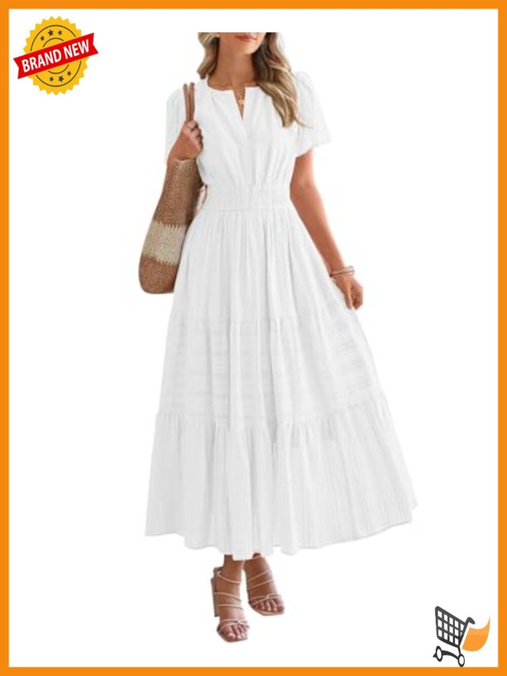 Womens Short Sleeve V Neck Tiered Maxi Dress Lightweight Flowy Beach Dress